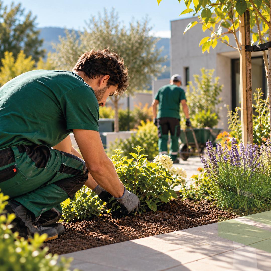 Giardinieri al lavoro nella manutenzione di un’aiuola